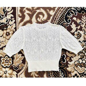 Elegant Cream-White Women's Sweater. Short sleeve. Knitted. Size S